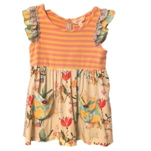 Matilda Jane Bold &‎ Bright Tunic Pink & Yellow Stripes With Flowers & Ruffles
